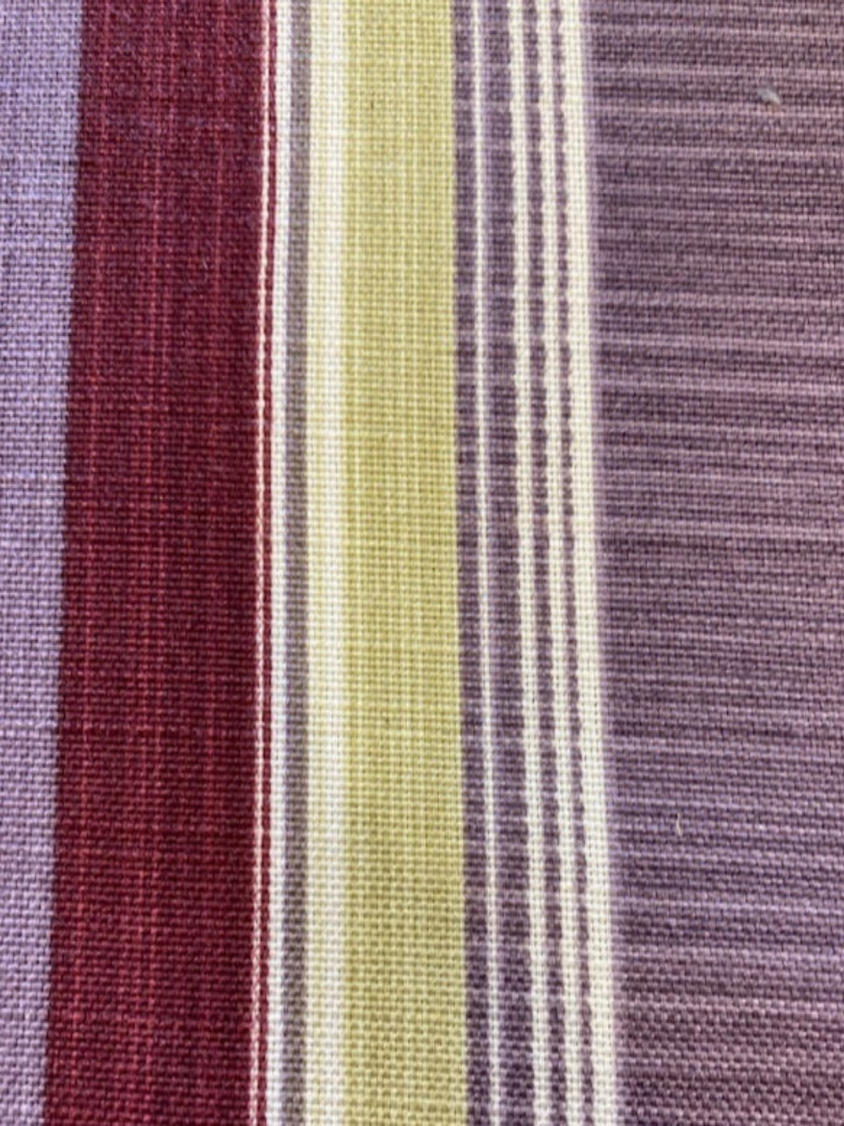 Plum, Claret & Lemon Stripe Fabric – Polyester Furnishing Fabric