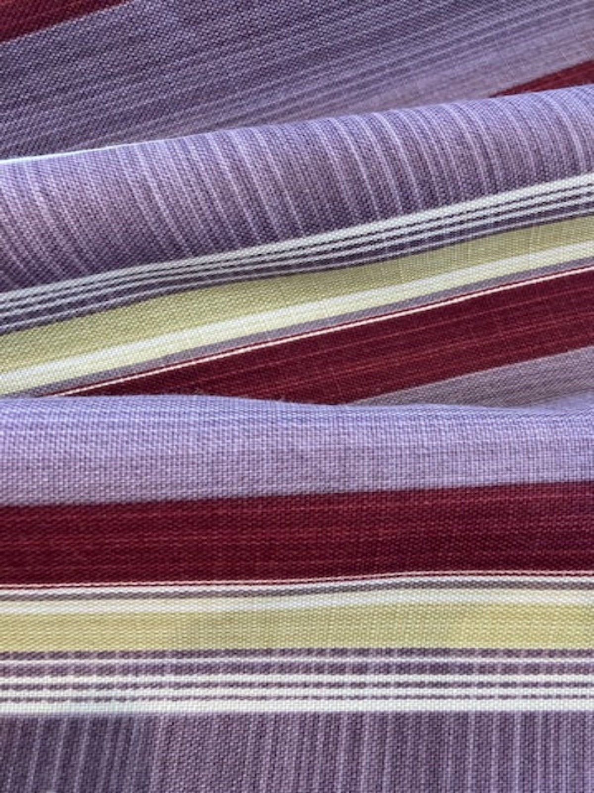Plum, Claret & Lemon Stripe Fabric – Polyester Furnishing Fabric