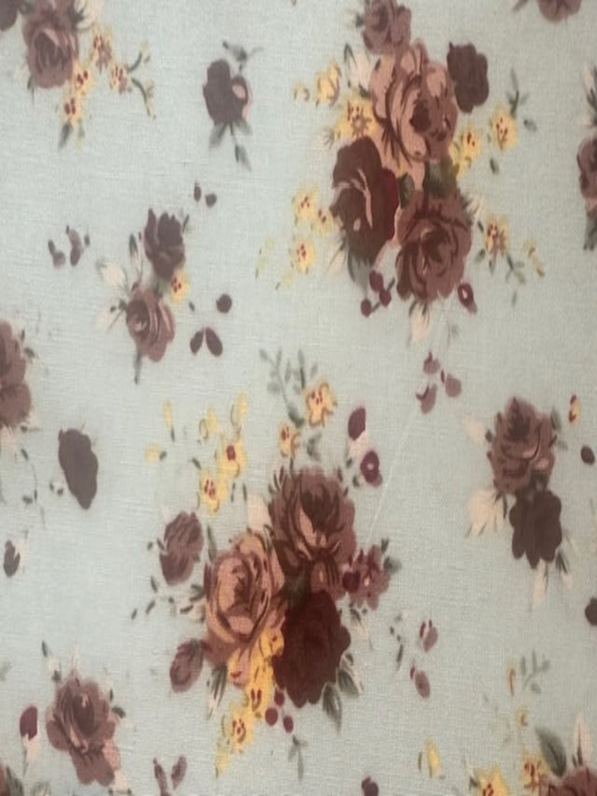 Burgundy Rose Bunches on Mint Cotton Poplin