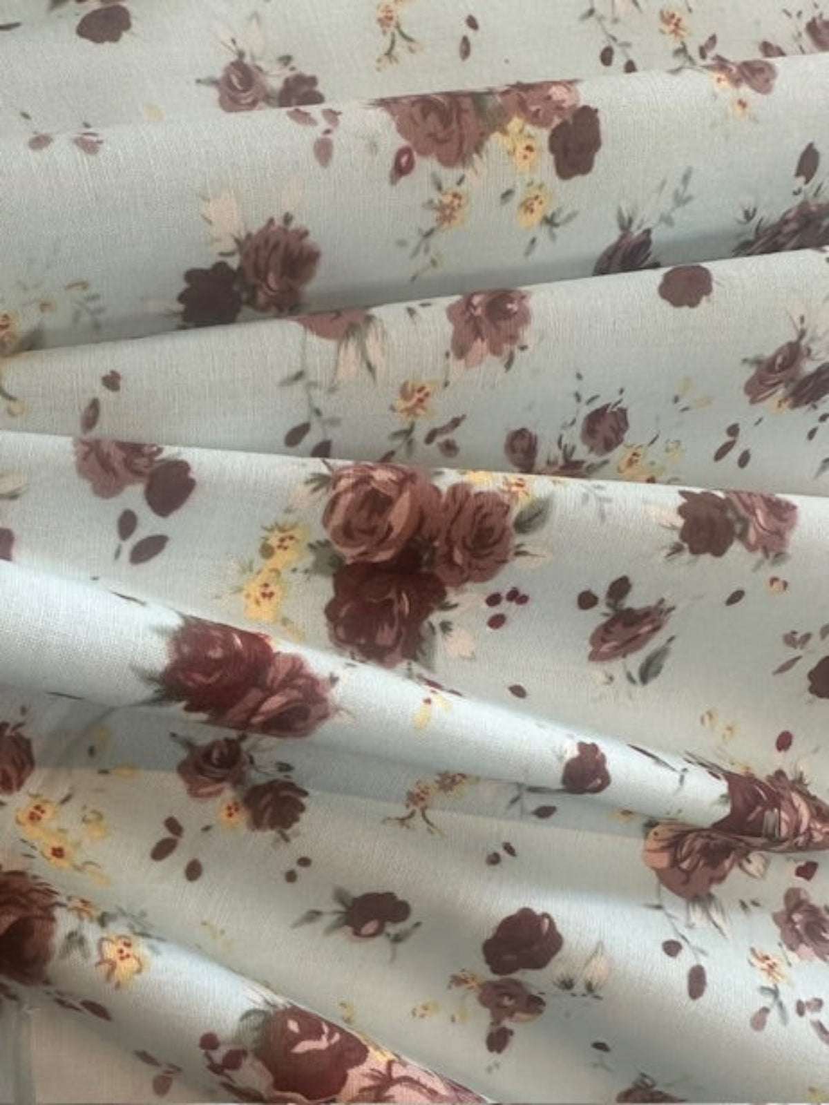 Burgundy Rose Bunches on Mint Cotton Poplin