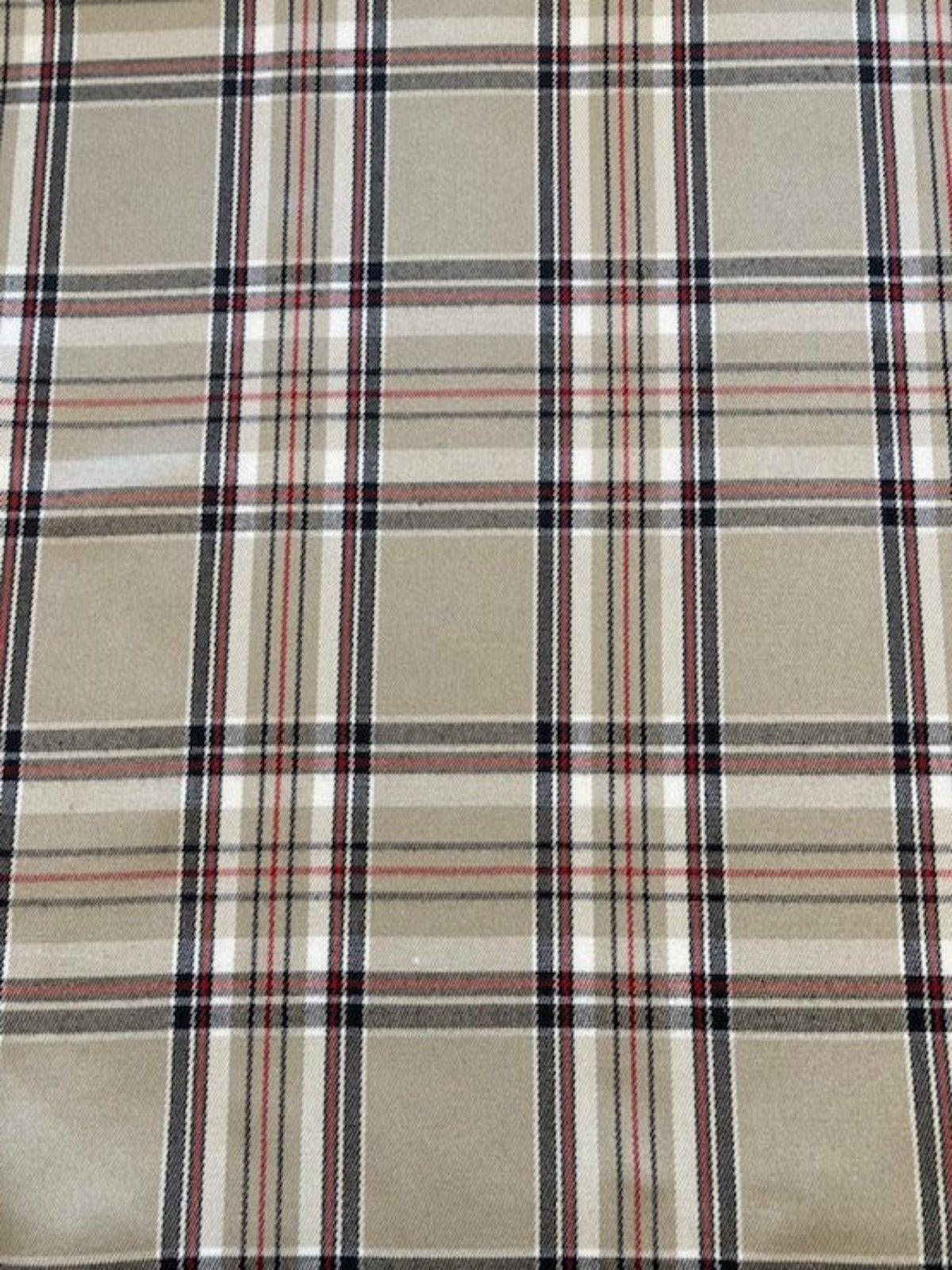 Coffee with Red & Black Overcheck – Soft Handle Fabric