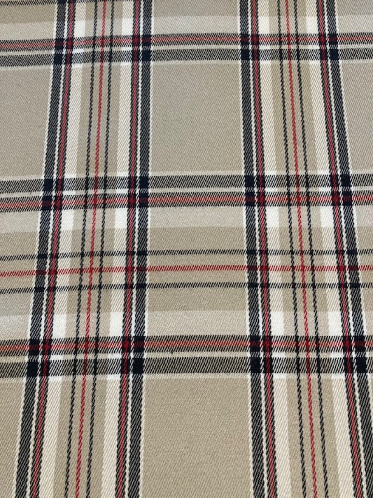 Coffee with Red & Black Overcheck – Soft Handle Fabric