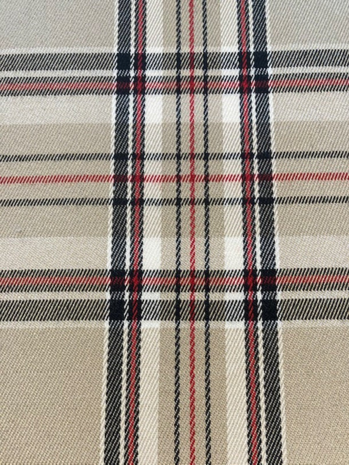 Coffee with Red & Black Overcheck – Soft Handle Fabric
