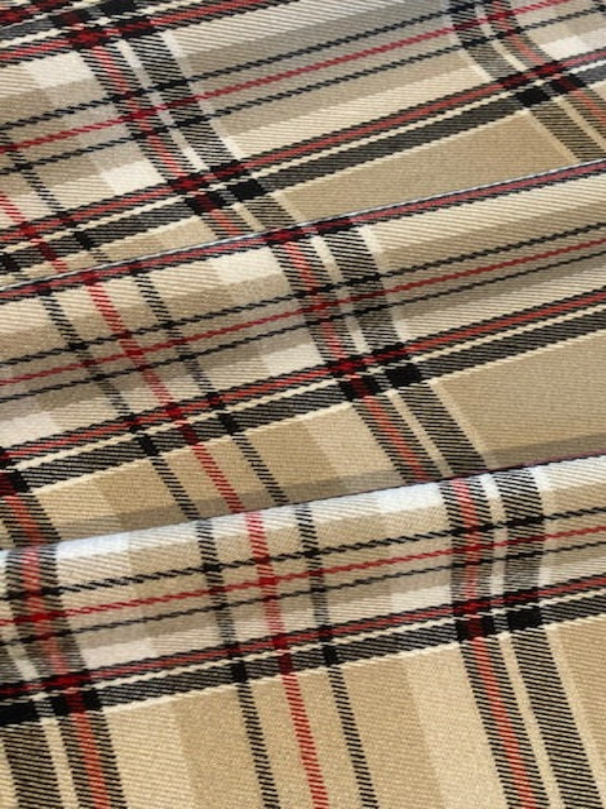 Coffee with Red & Black Overcheck – Soft Handle Fabric