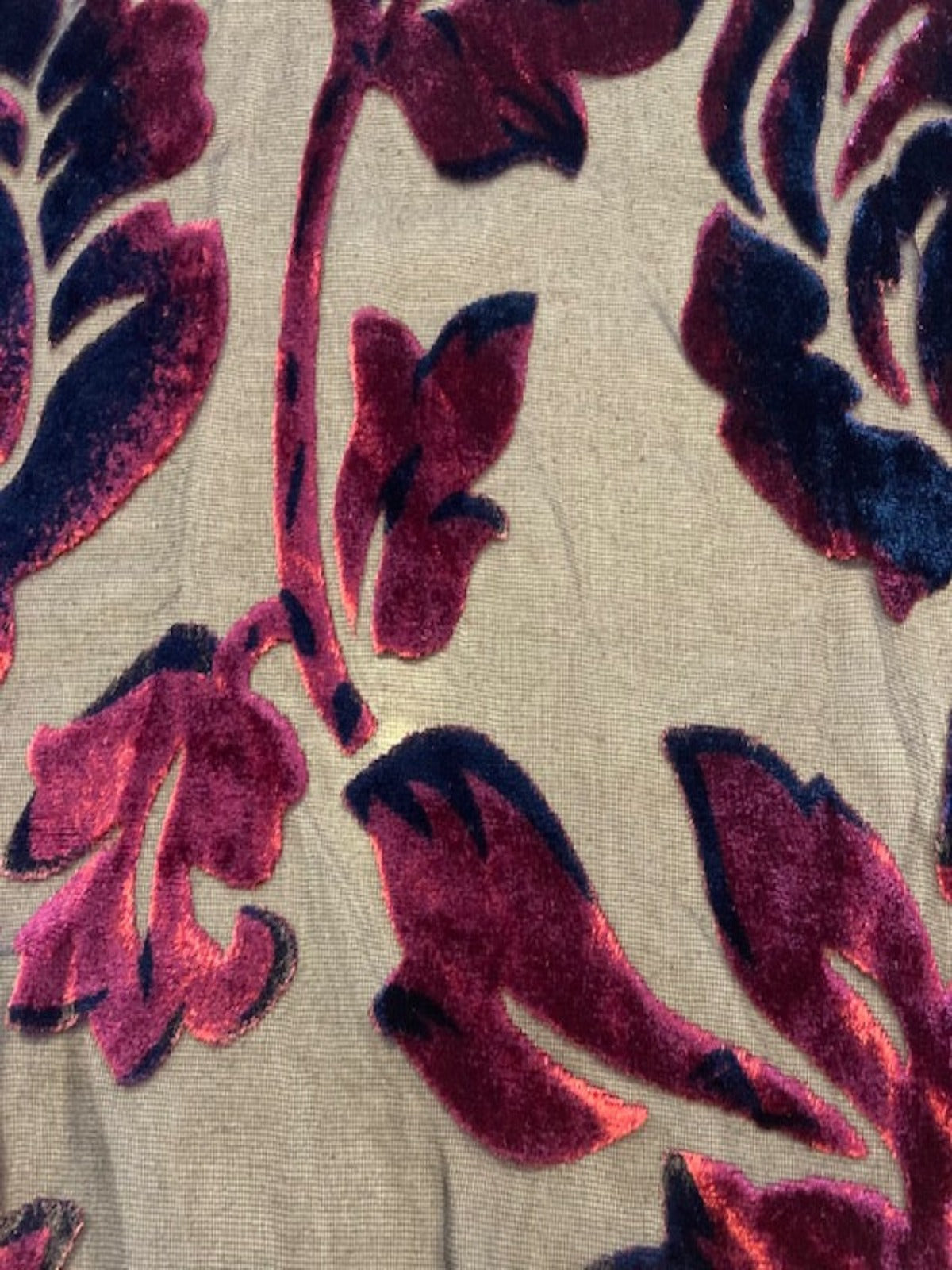 Burgundy Velvet Flower Burnout on Black