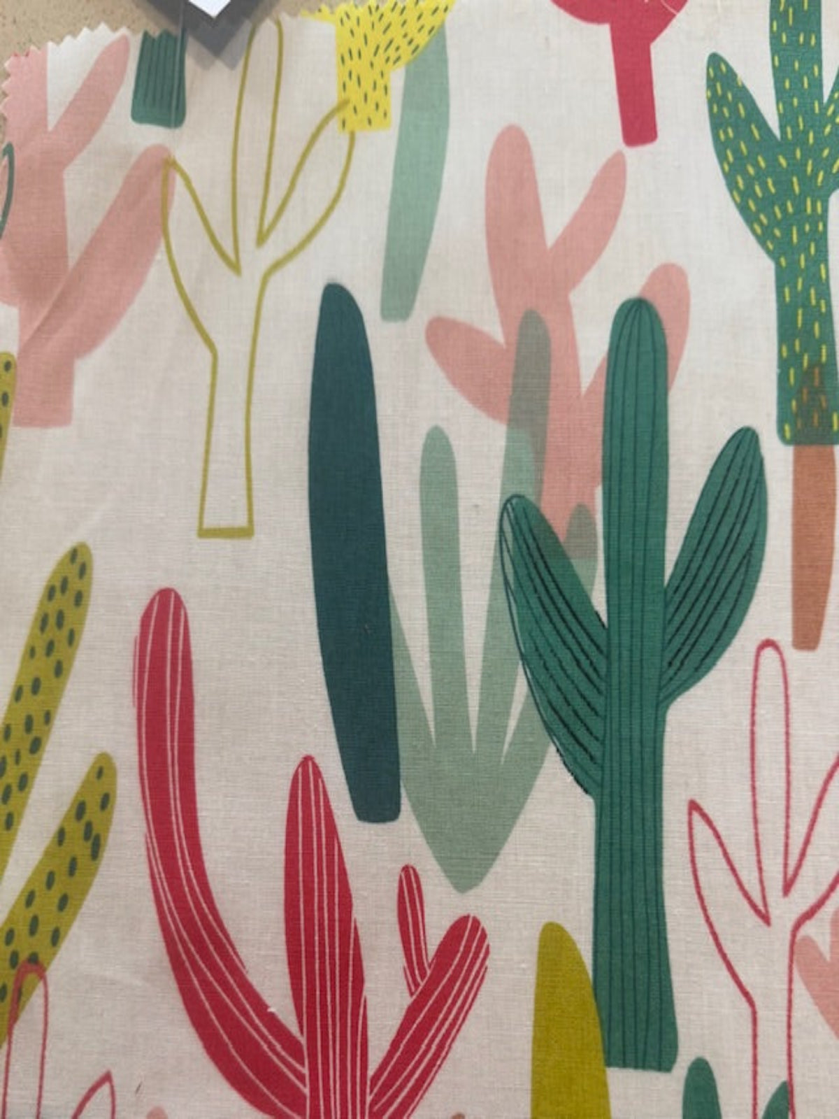 Multi Coloured Cactus on White Cotton Lawn