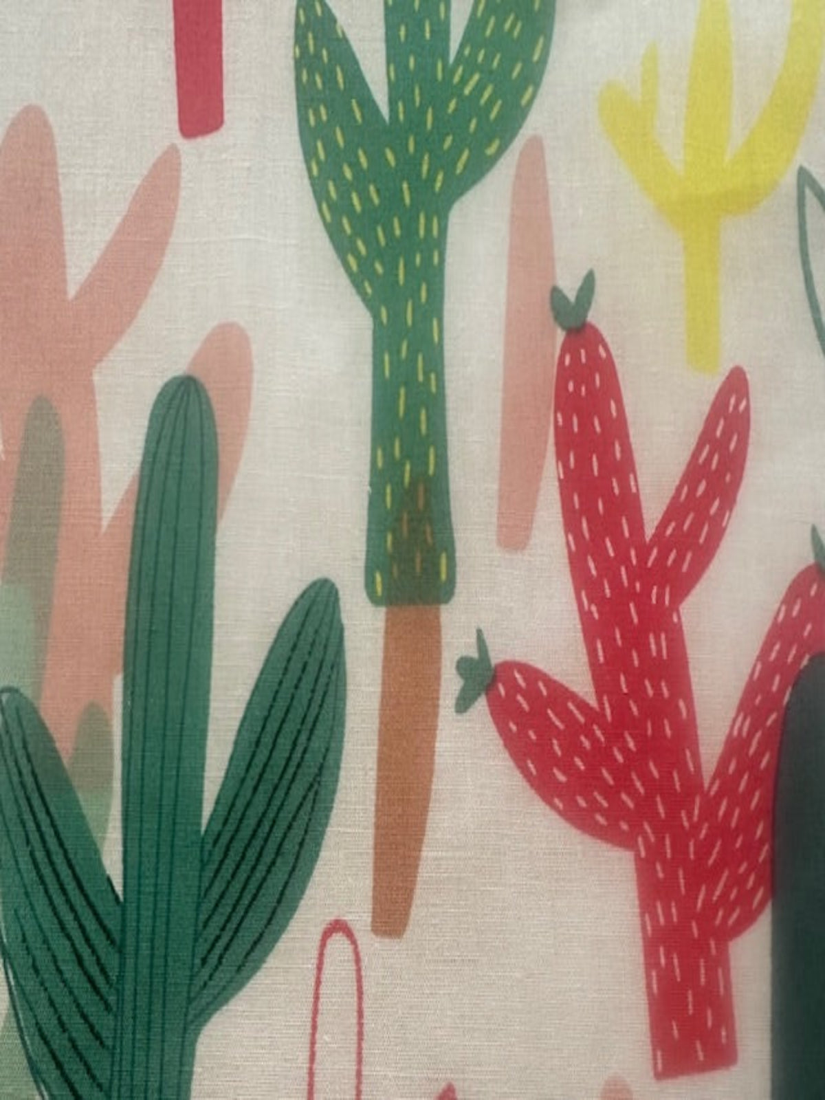Multi Coloured Cactus on White Cotton Lawn