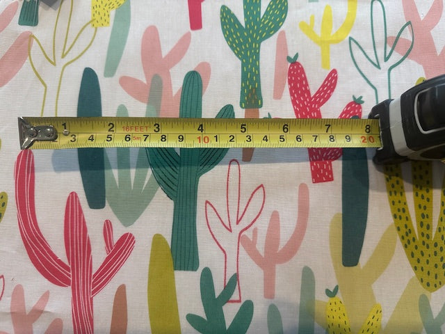 Multi Coloured Cactus on White Cotton Lawn