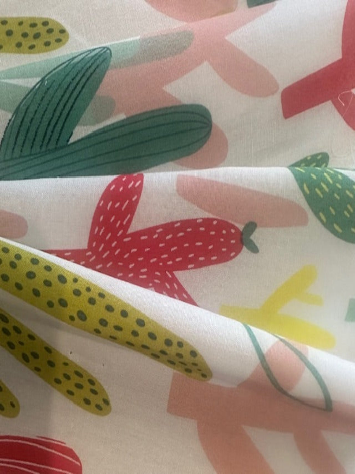 Multi Coloured Cactus on White Cotton Lawn