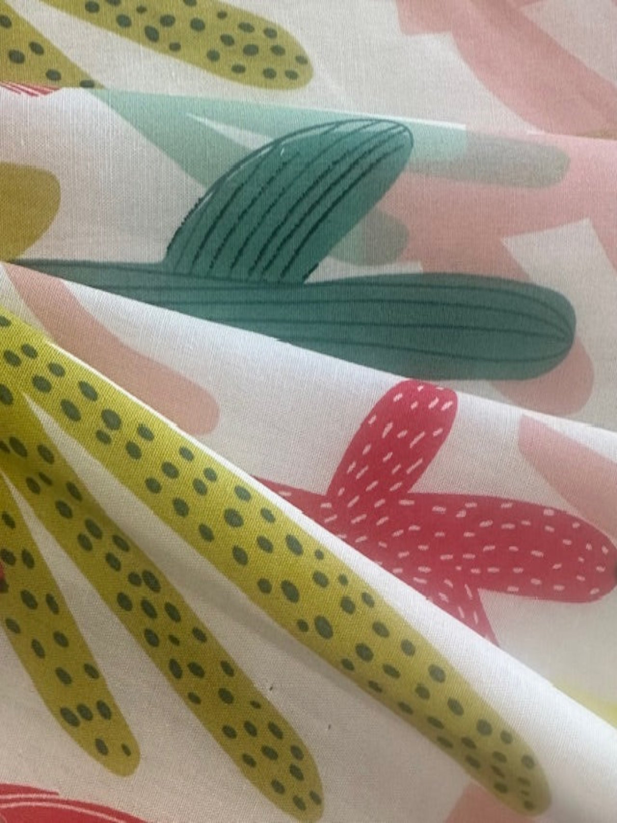 Multi Coloured Cactus on White Cotton Lawn