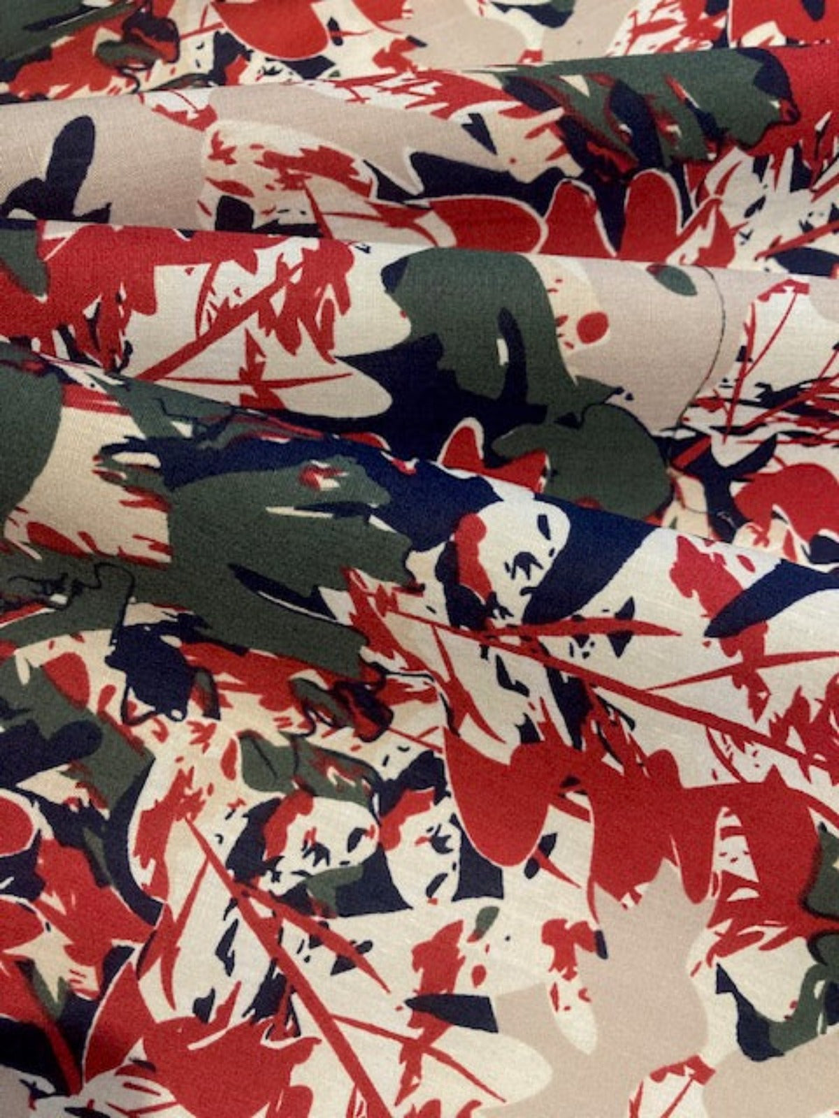 Red/Green Allover Camouflage on Cotton Lawn