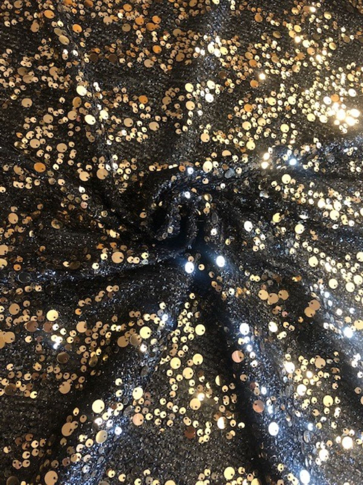 Gold Multi Sized Sequin on Black Tassel Knit