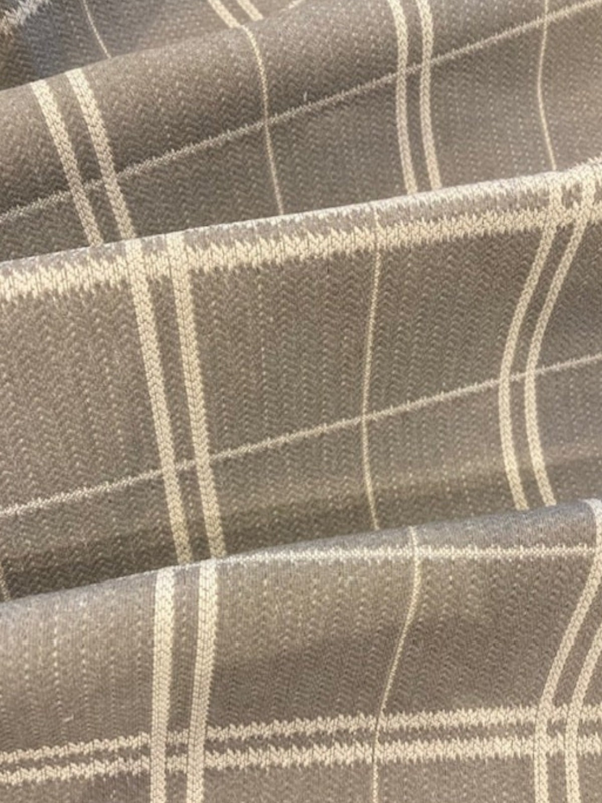 Light Grey Check Cotton Furnishing Fabric with Herringbone Detail