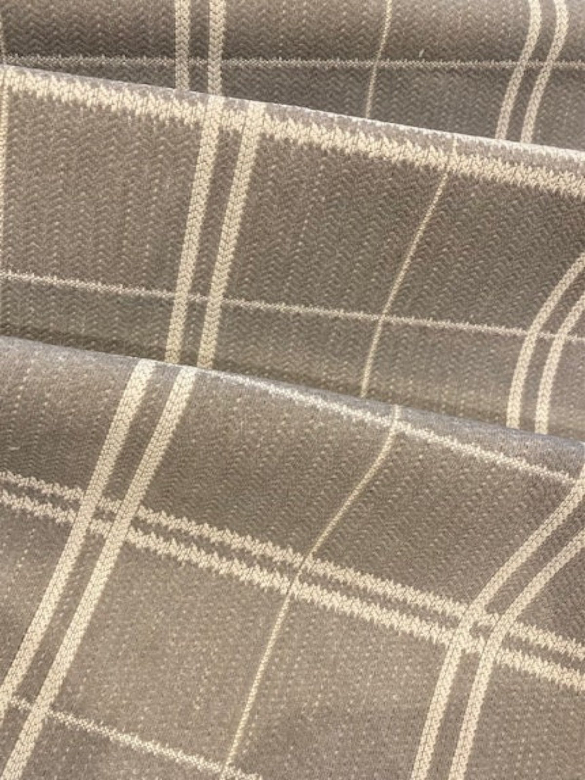 Light Grey Check Cotton Furnishing Fabric with Herringbone Detail