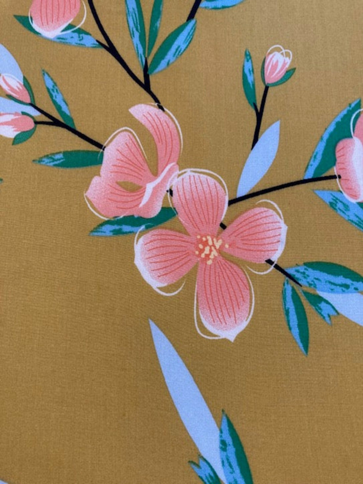 Coral Flower Print on Mustard Viscose