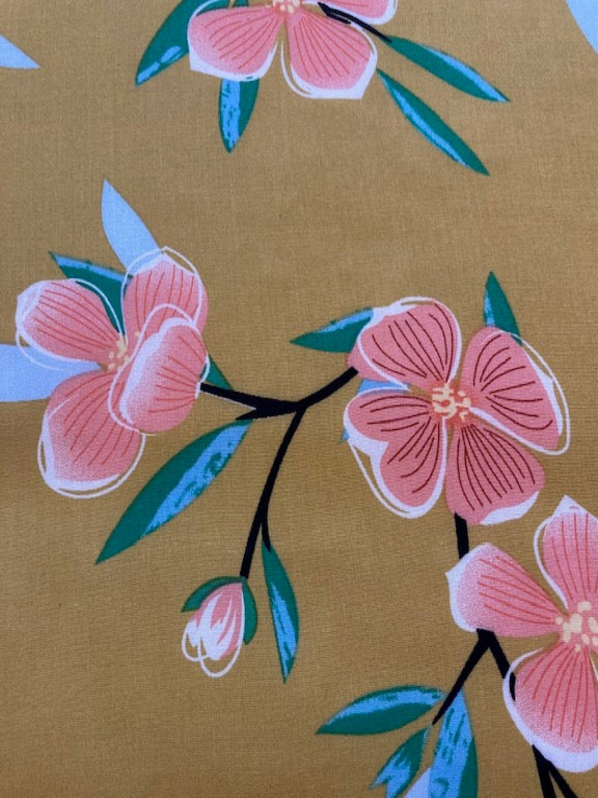 Coral Flower Print on Mustard Viscose