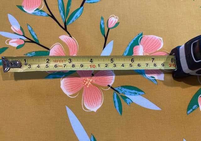 Coral Flower Print on Mustard Viscose