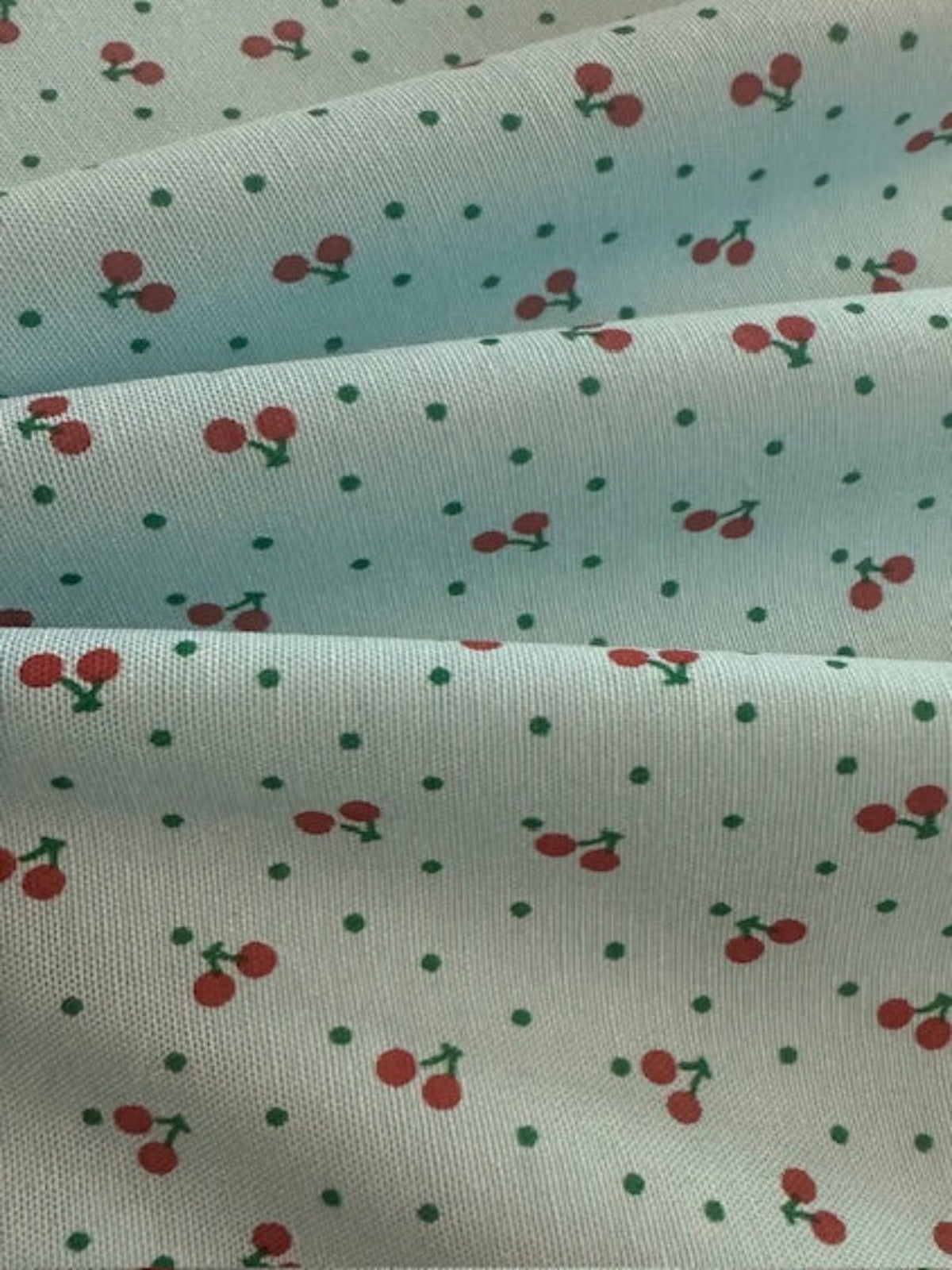 Small Red Cherry on Spearmint Poly/Cotton
