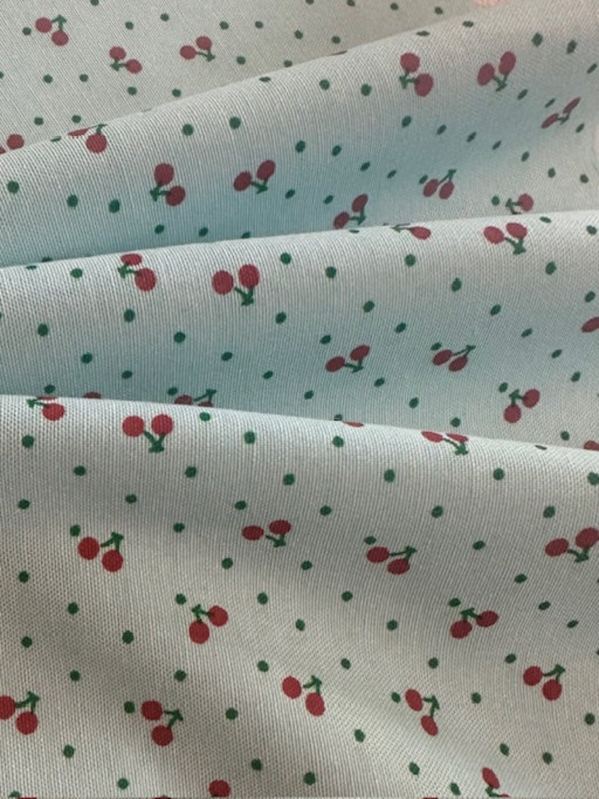 Small Red Cherry on Spearmint Poly/Cotton