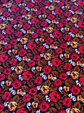 Red Flowers on Chestnut/Black Lightweight Cotton Corduroy