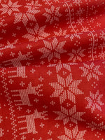 Christmas Tree, Reindeer & Star on Red Cotton
