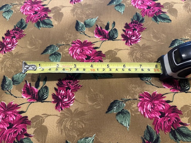 Magenta Chrysanthemum Flowers on Golden Soft Touch Viscose