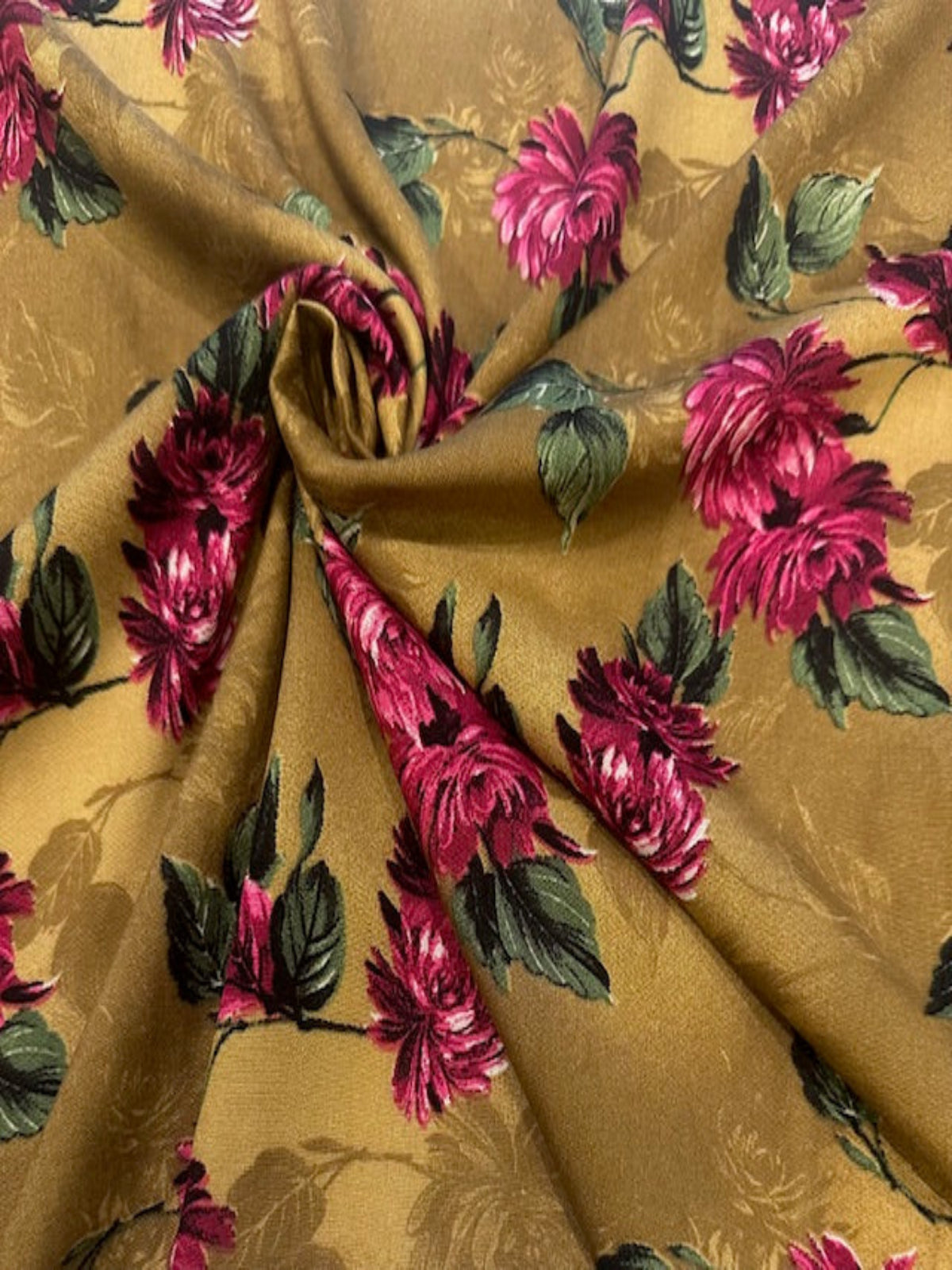 Magenta Chrysanthemum Flowers on Golden Soft Touch Viscose