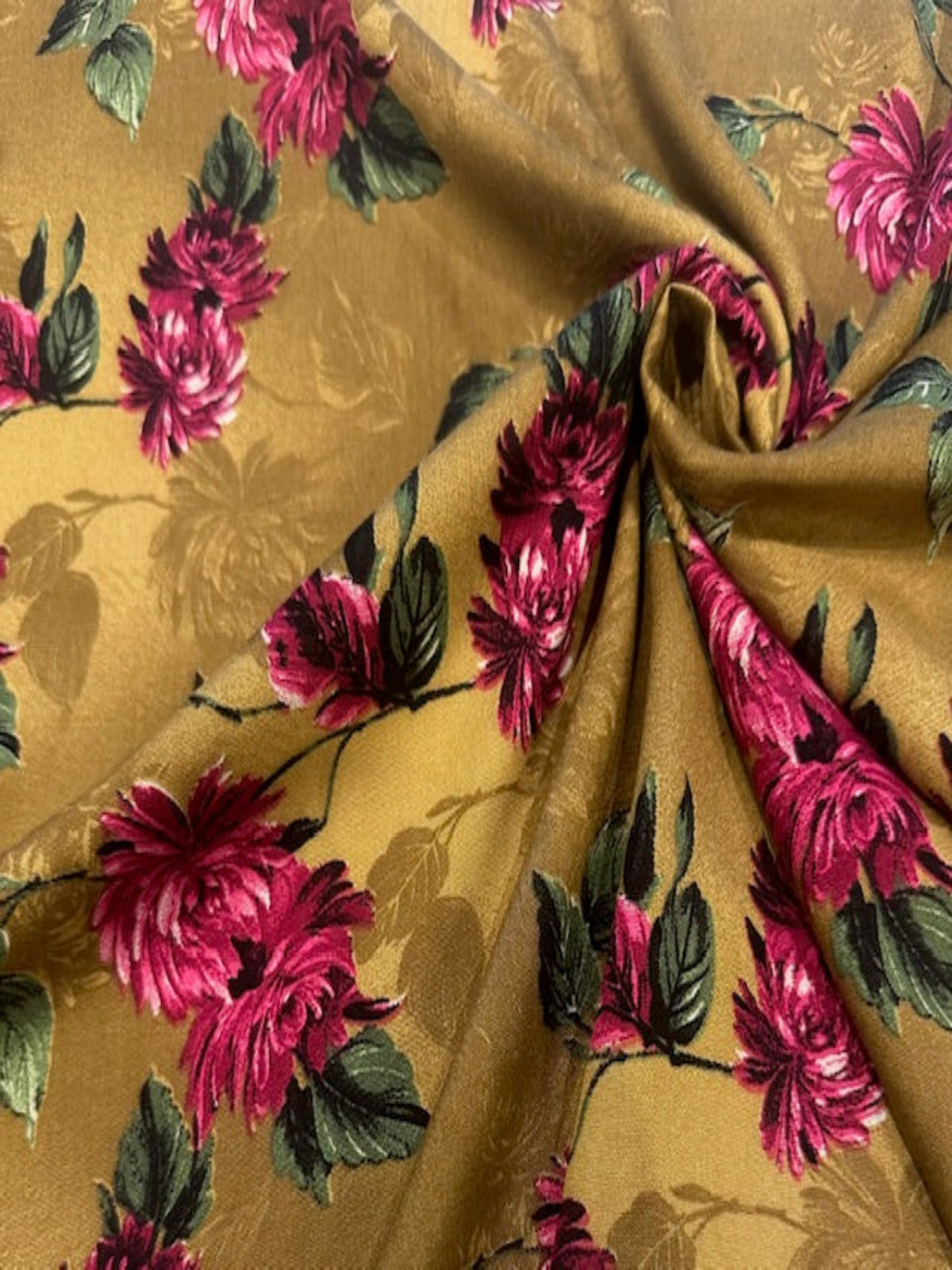 Magenta Chrysanthemum Flowers on Golden Soft Touch Viscose