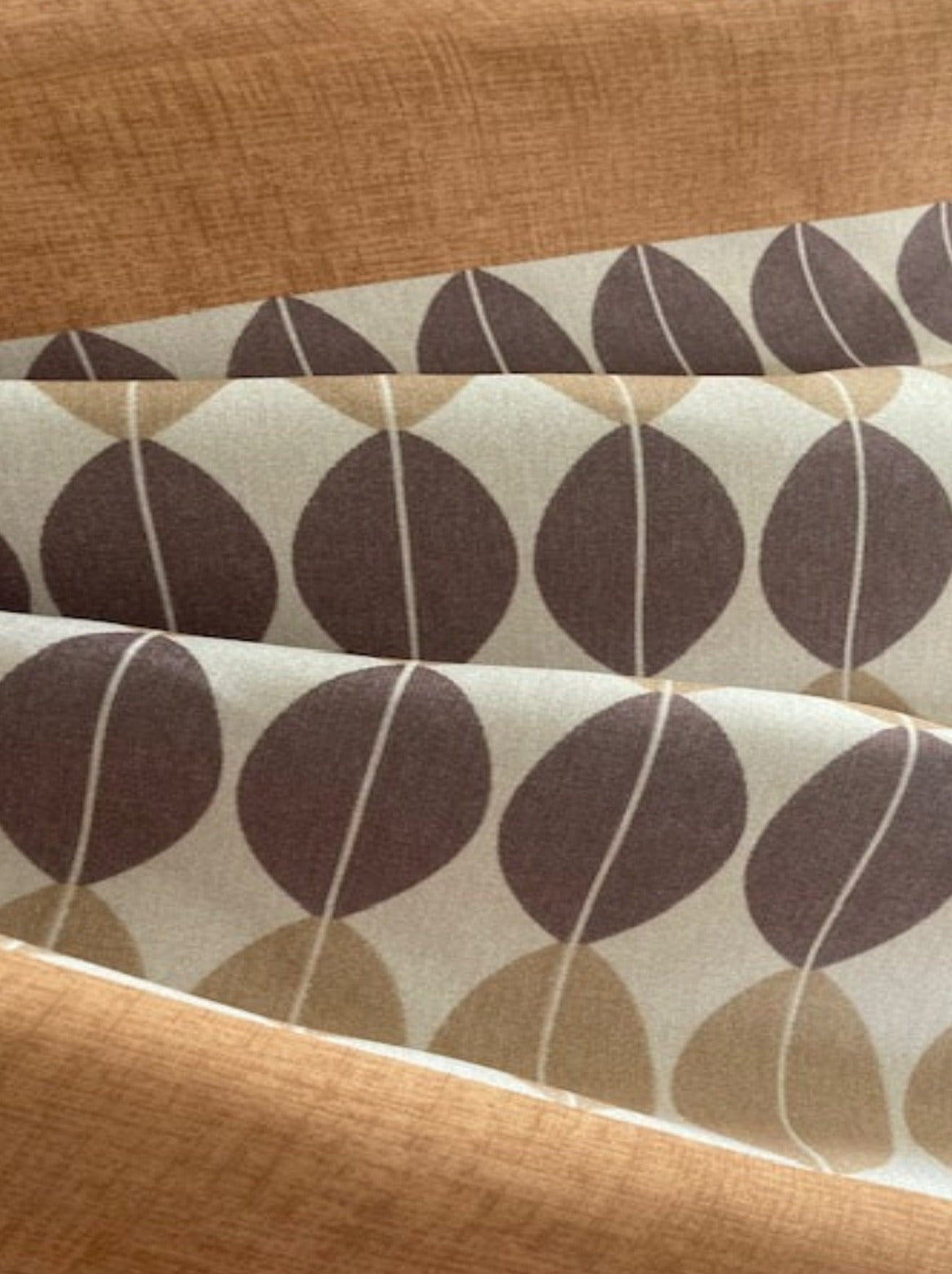 Abstract Coffee Bean Print Fabric with Orange Borders – Furnishing Fabric