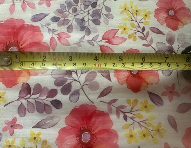 Bright Coral/Mauve Floral on Cotton Lawn