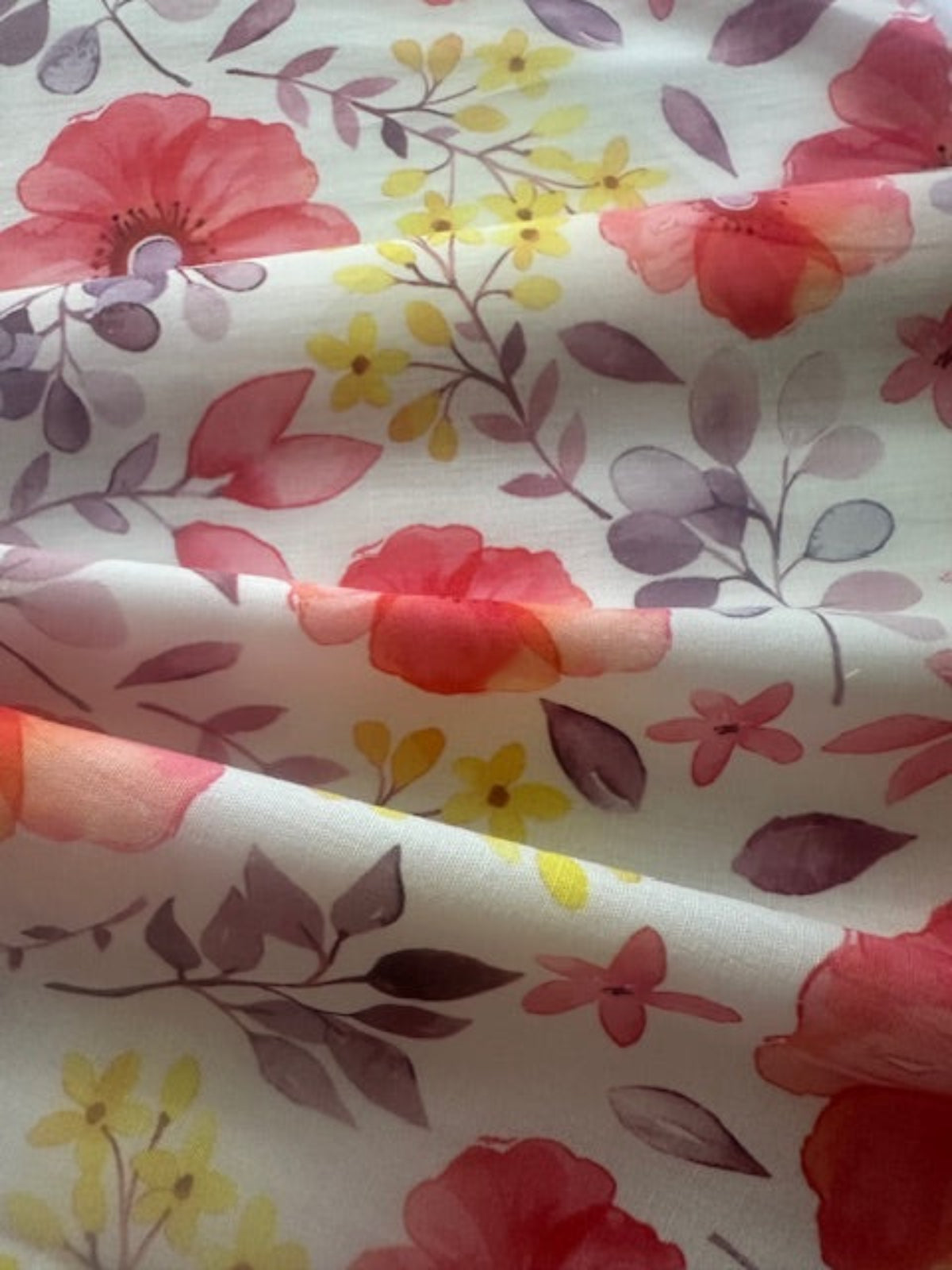 Bright Coral/Mauve Floral on Cotton Lawn