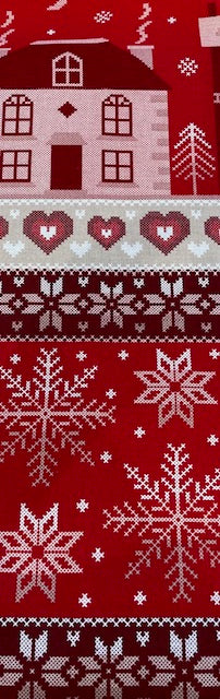 Red Cross Stitch Christmas on Cotton Poplin