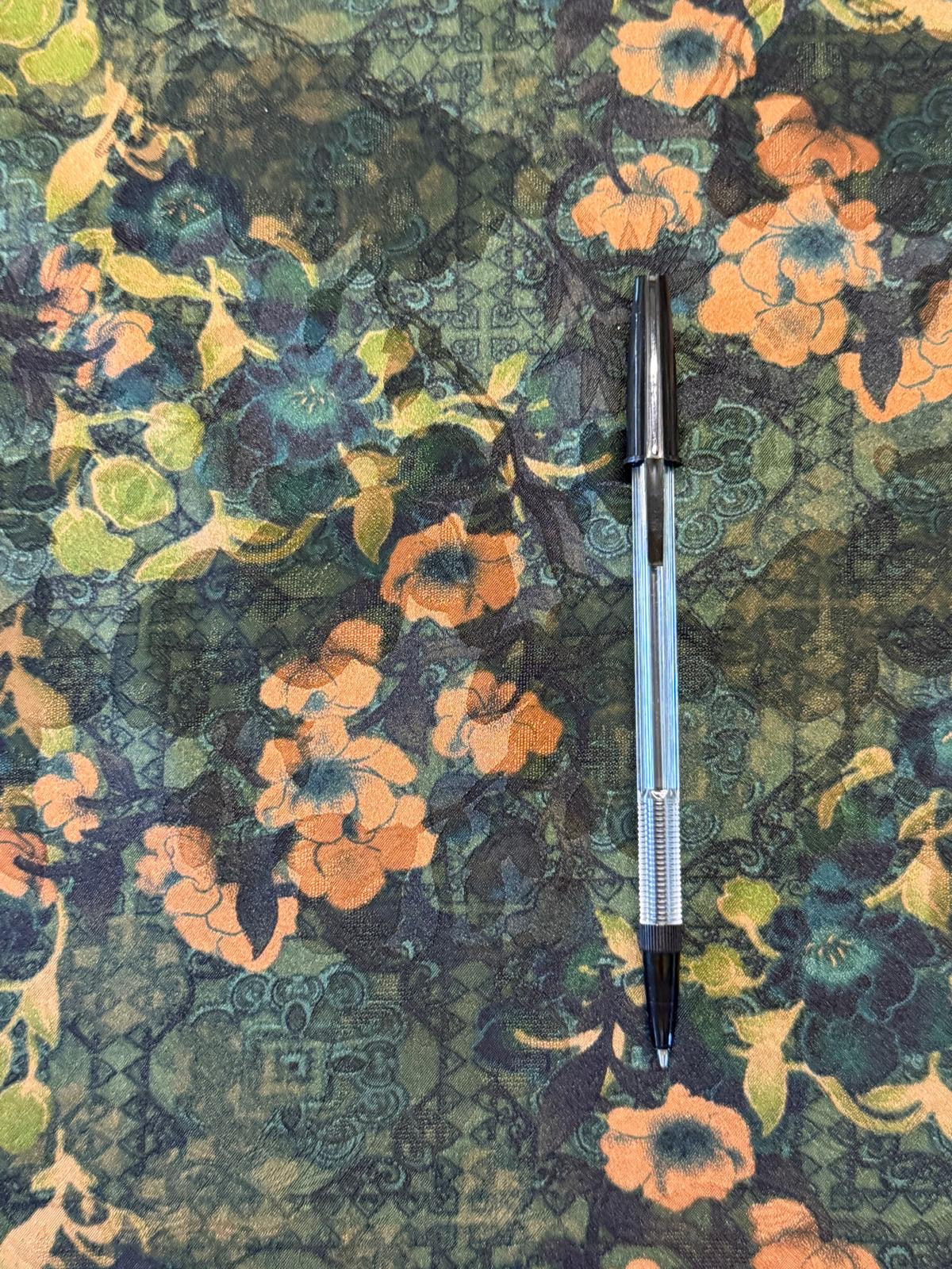 Floral Chinoiserie Polyester Satin Fabric Green | Silky Ladieswear Dress Fabric | 140cm Wide