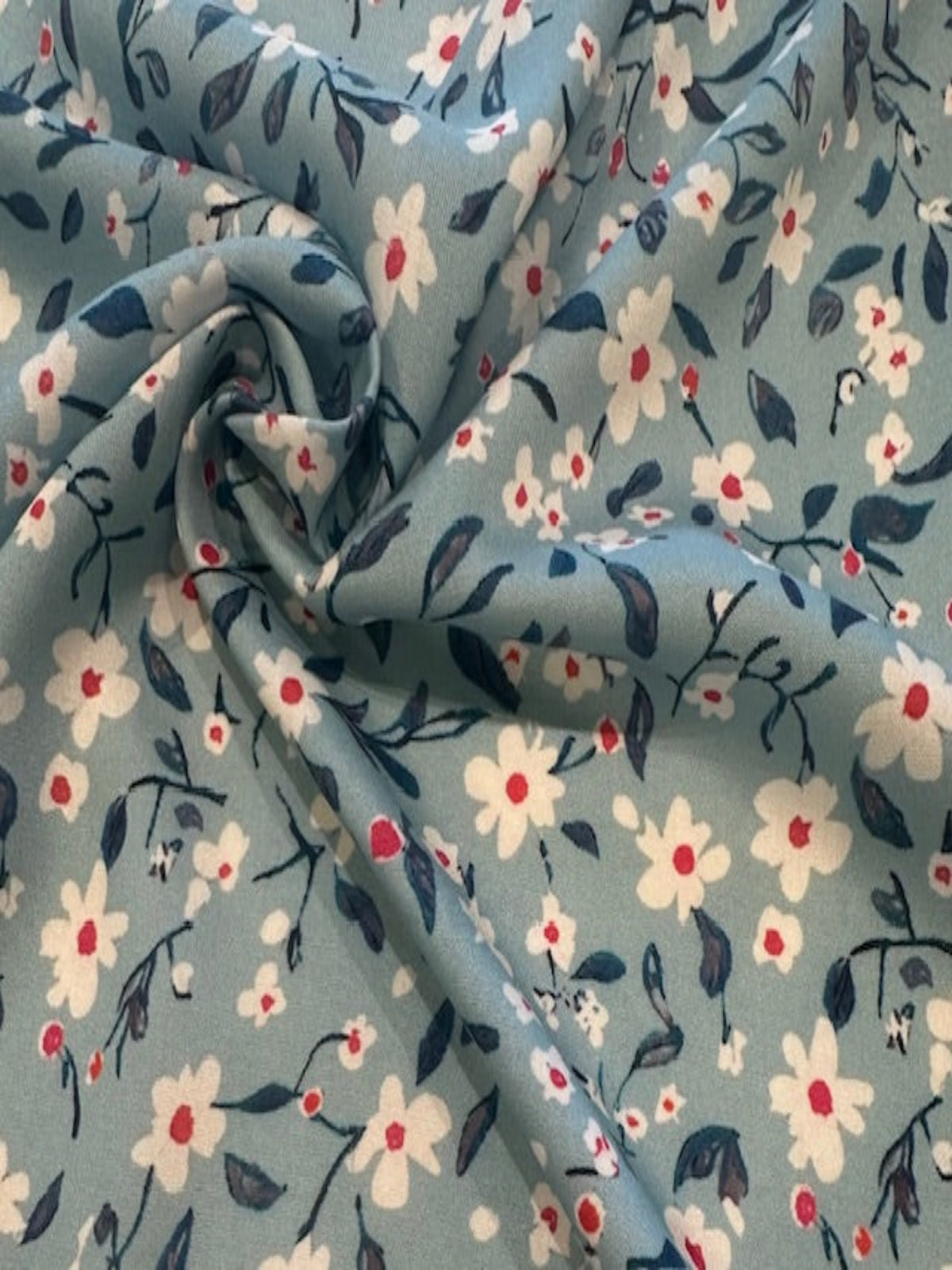 Red Highlight Flower on Baby Blue Soft Handle Viscose