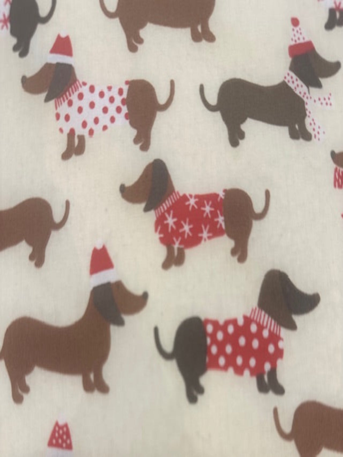Christmas Dachshunds on Cream Poly/Cotton