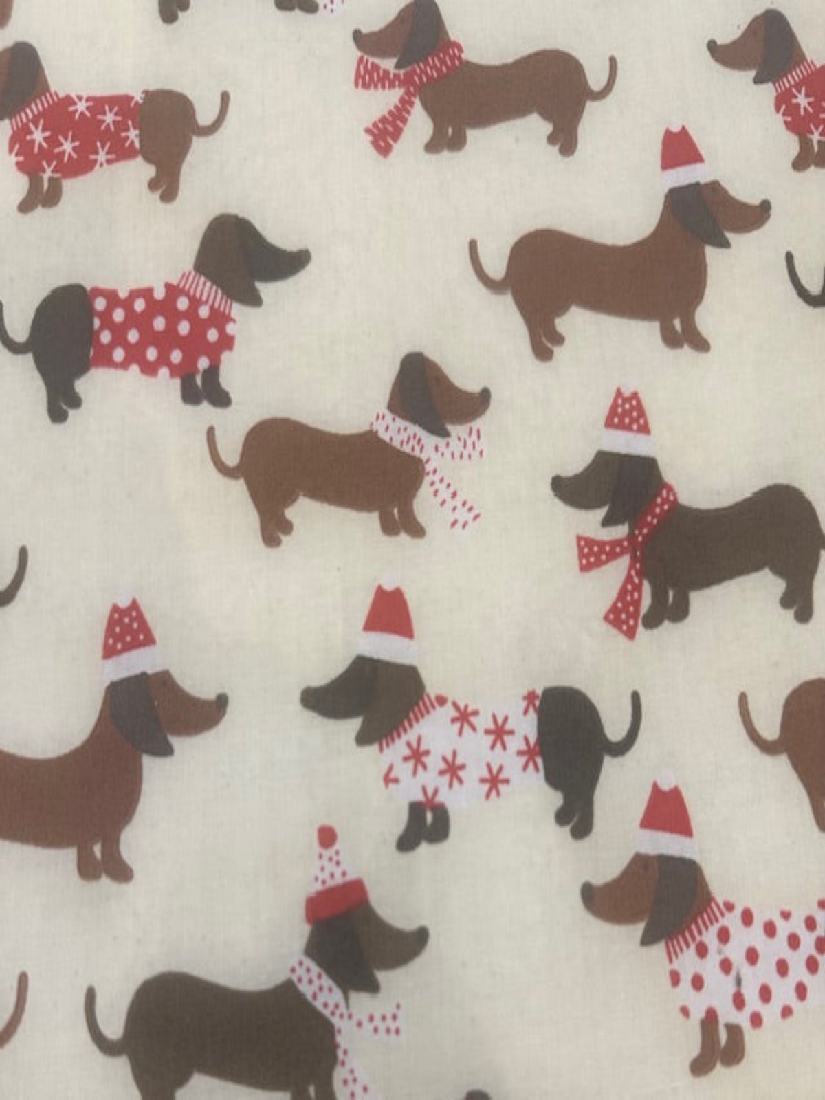 Christmas Dachshunds on Cream Poly/Cotton