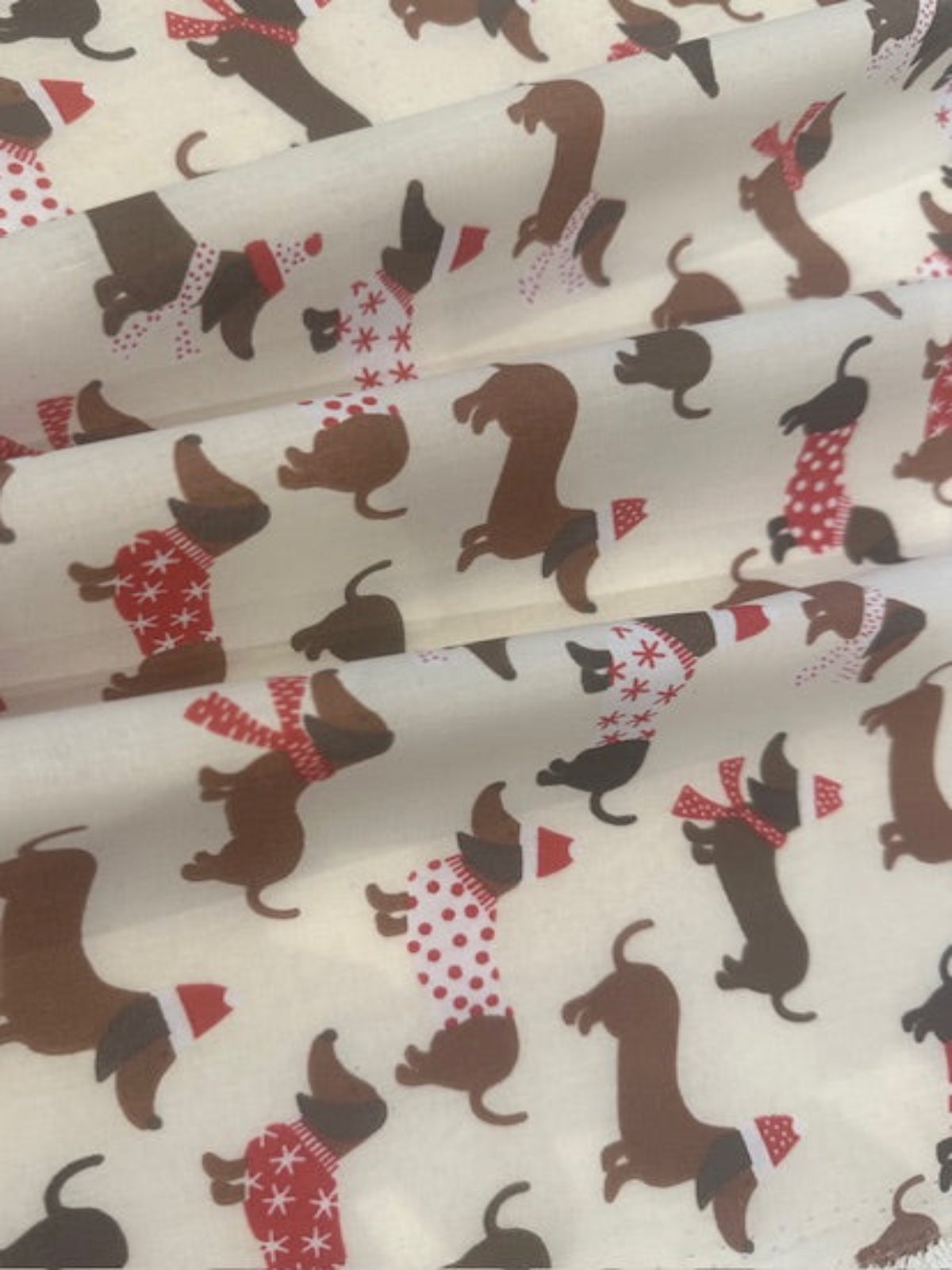 Christmas Dachshunds on Cream Poly/Cotton