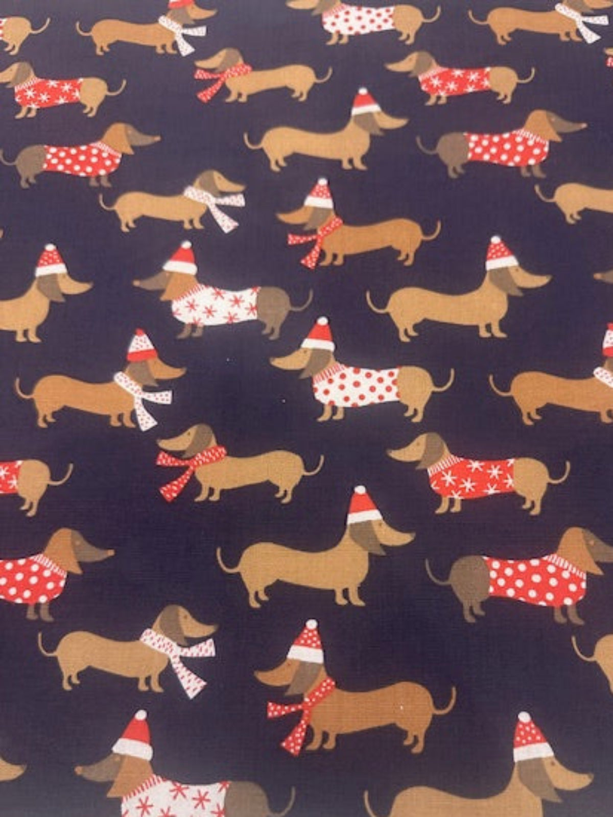 Christmas Dachshunds on Navy Poly/Cotton