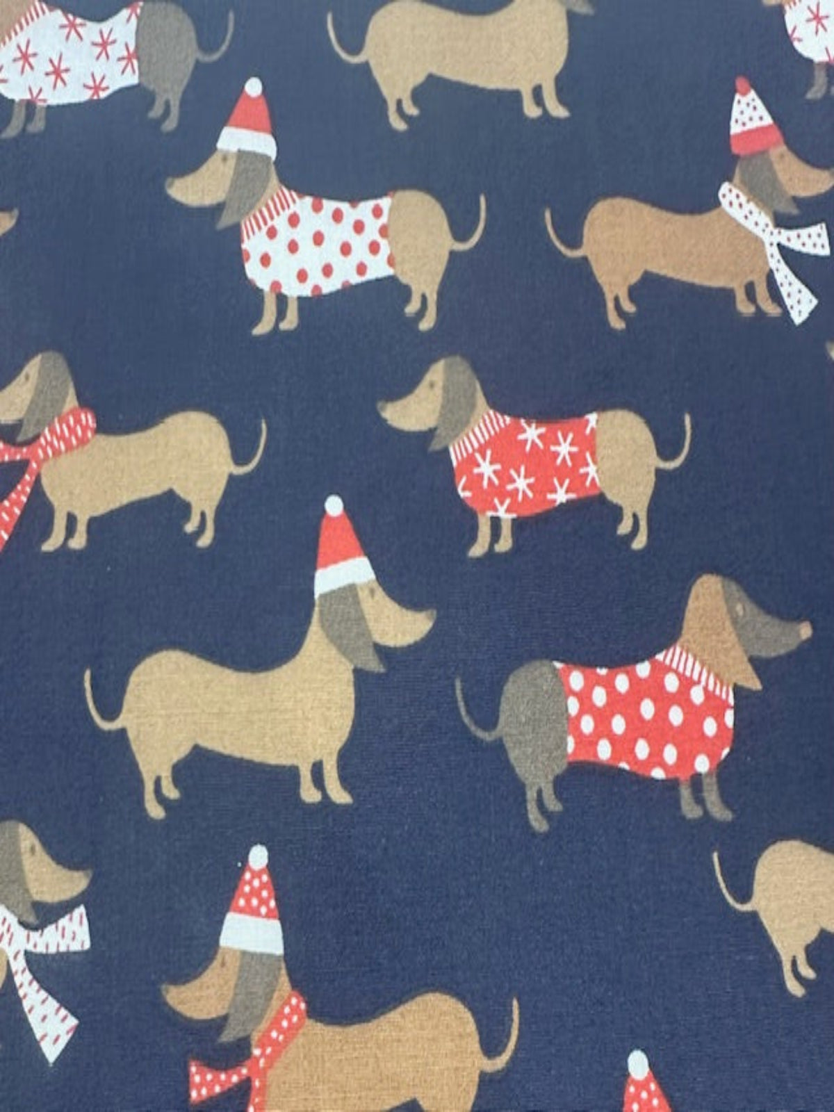 Christmas Dachshunds on Navy Poly/Cotton