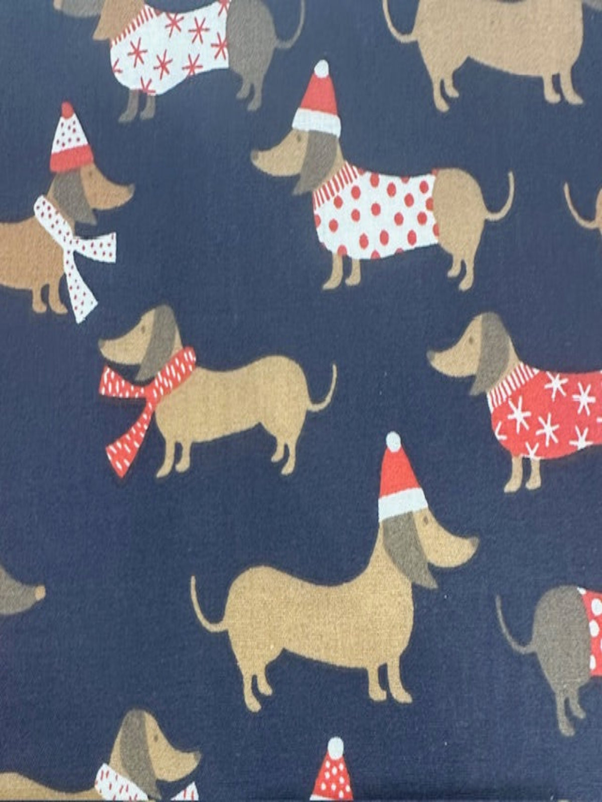 Christmas Dachshunds on Navy Poly/Cotton