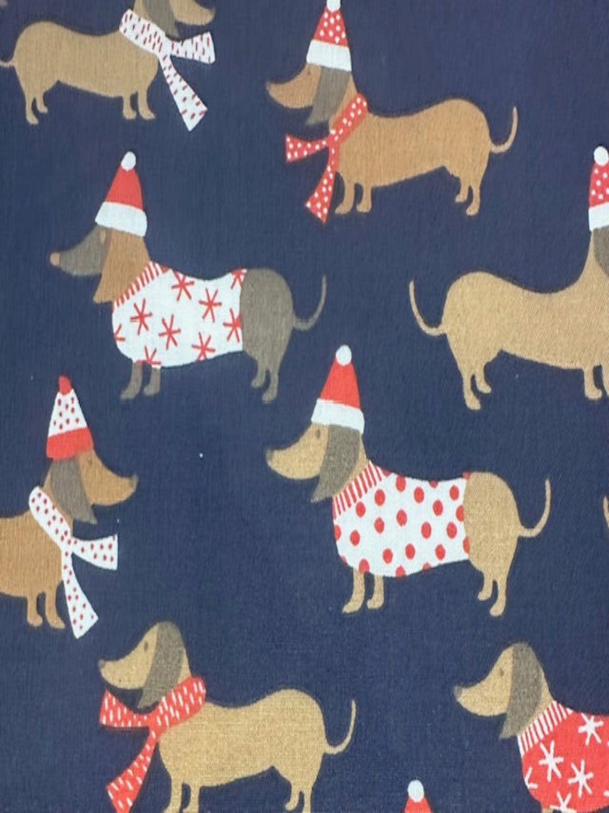 Christmas Dachshunds on Navy Poly/Cotton