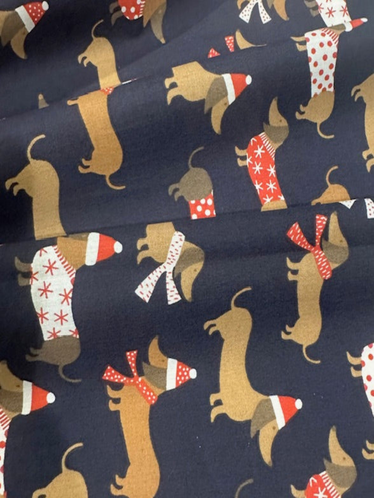 Christmas Dachshunds on Navy Poly/Cotton