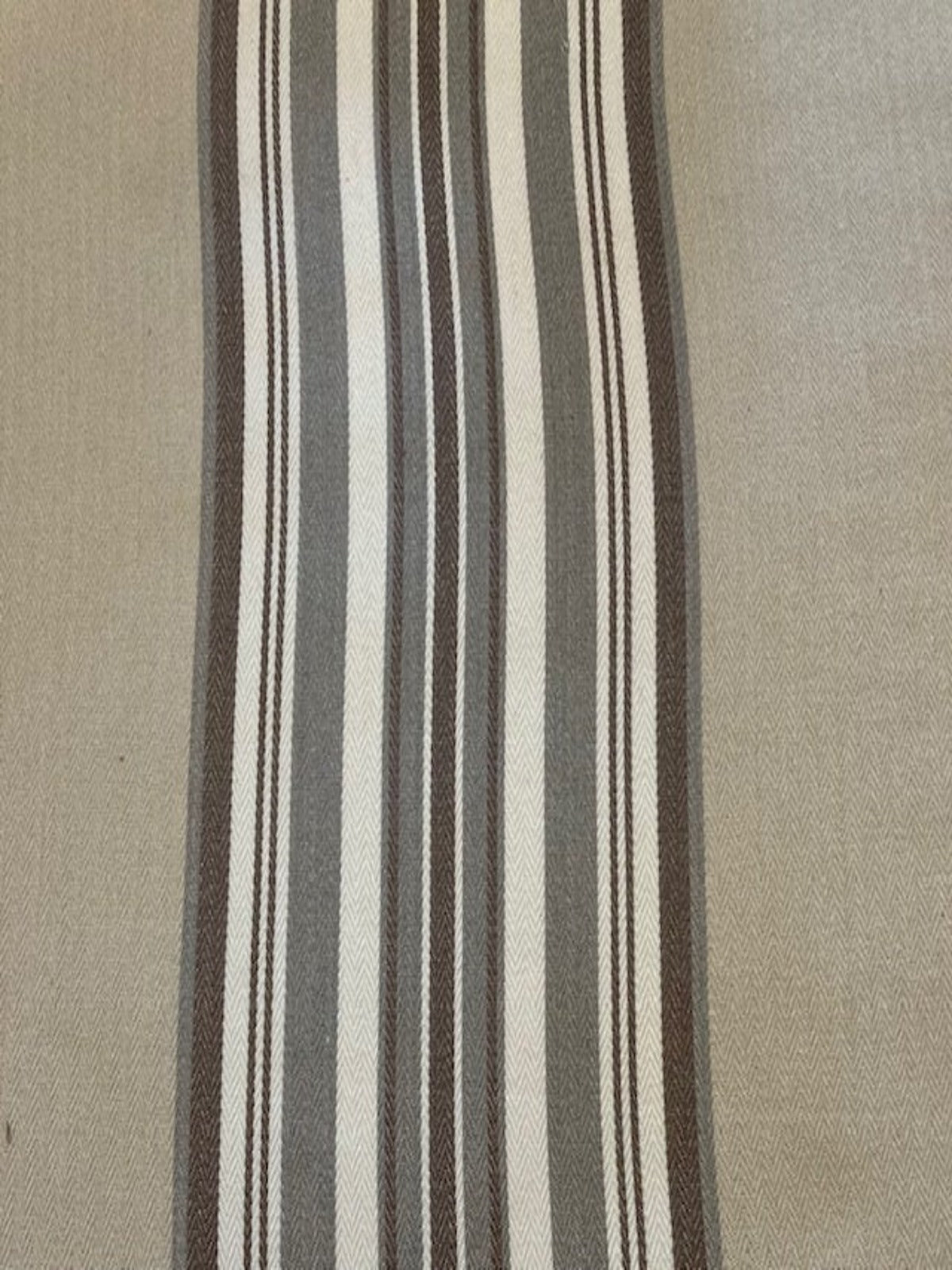 Linen/Dove Colour Herringbone Stripe. Stripe Run along the Fabric. "Sanderson - Saxon"