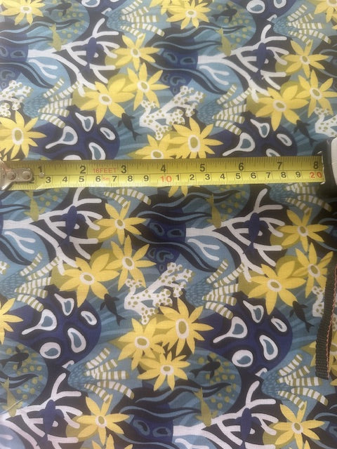 Lemon/Blue Flower & Fish Print on Cotton Lawn