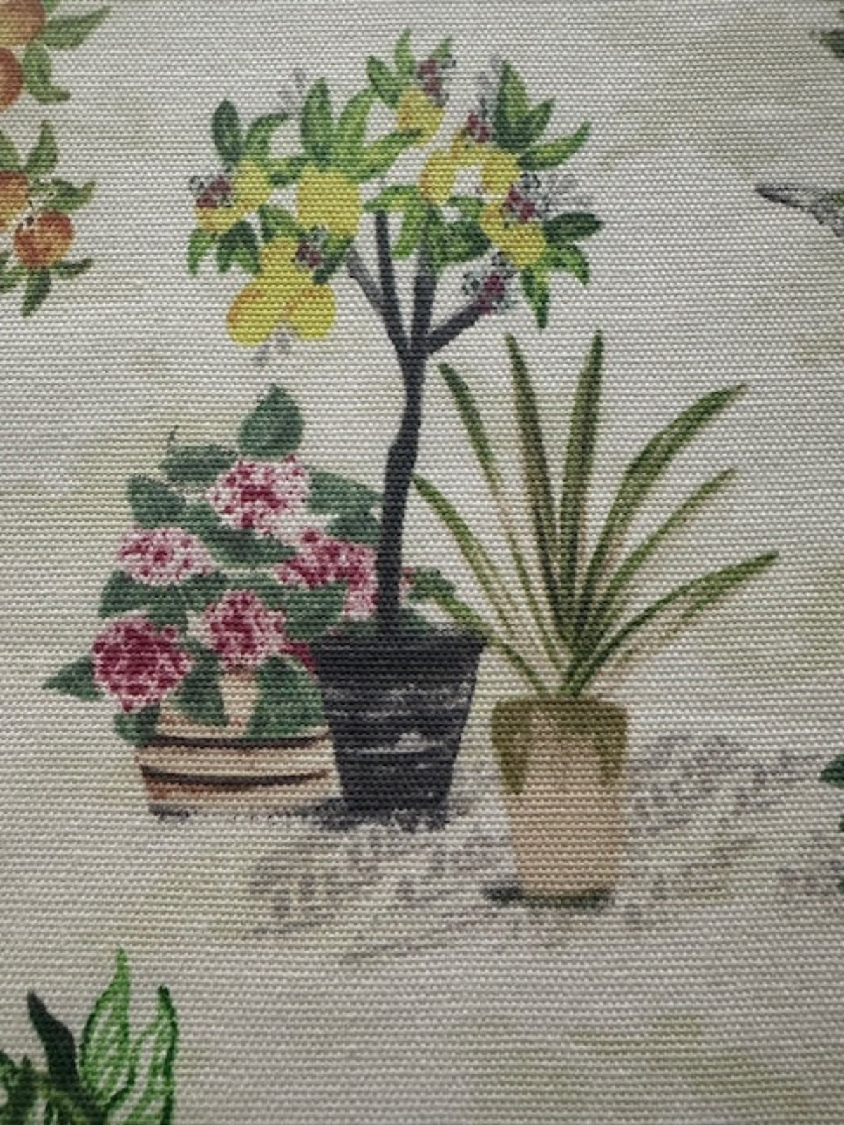 Yellow & Orange Flower Pot and Plant Cotton Furnishing