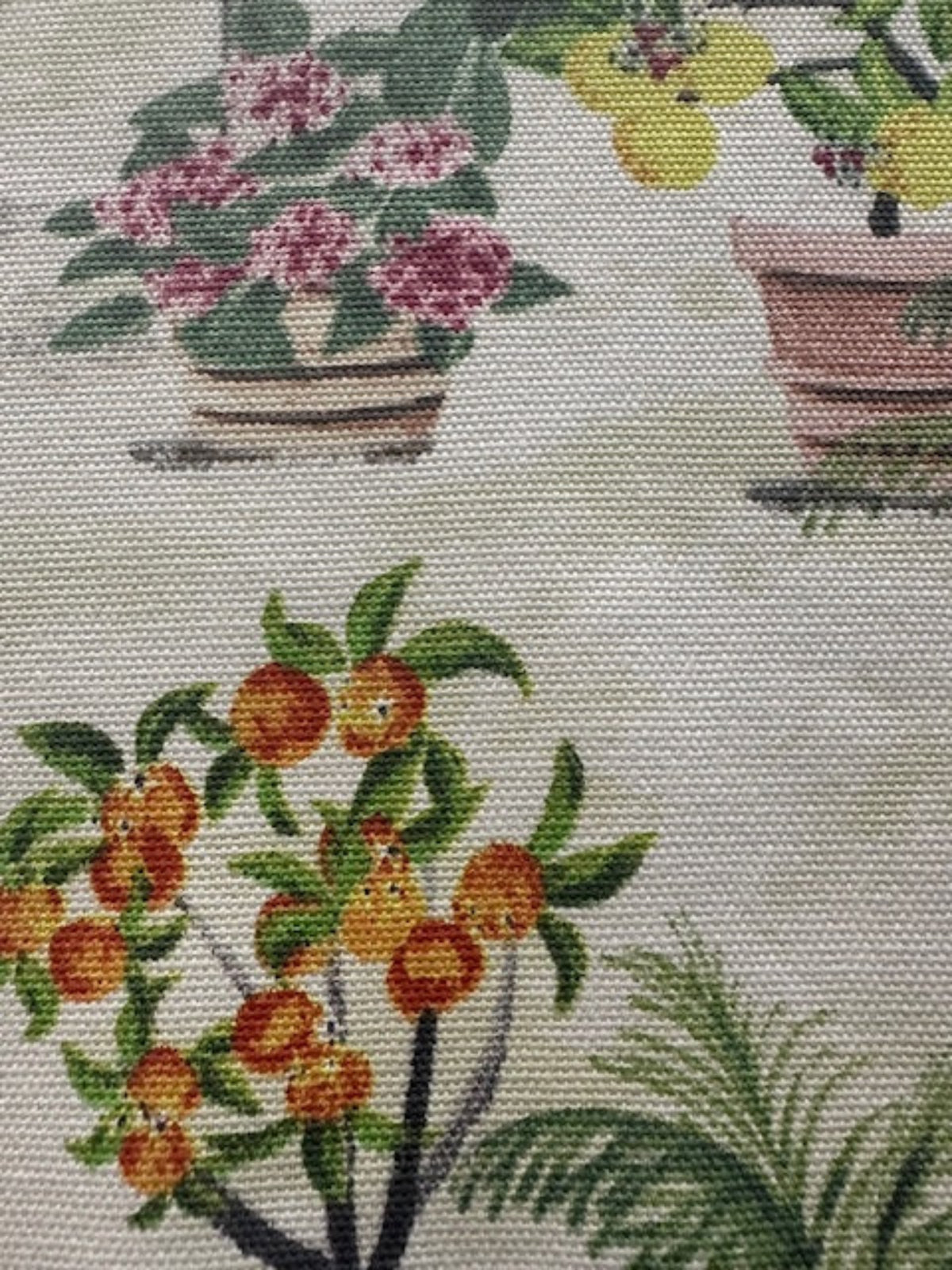 Yellow & Orange Flower Pot and Plant Cotton Furnishing