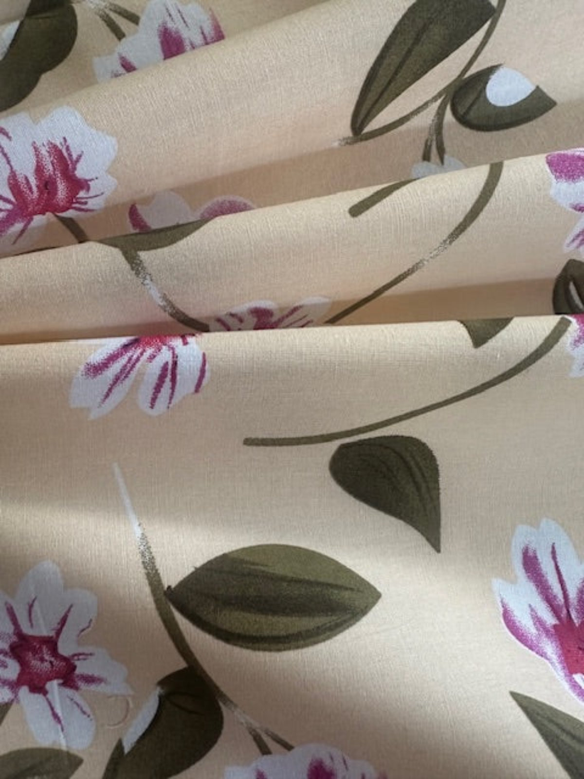 Fuchsia Floral on Champagne Cotton Poplin