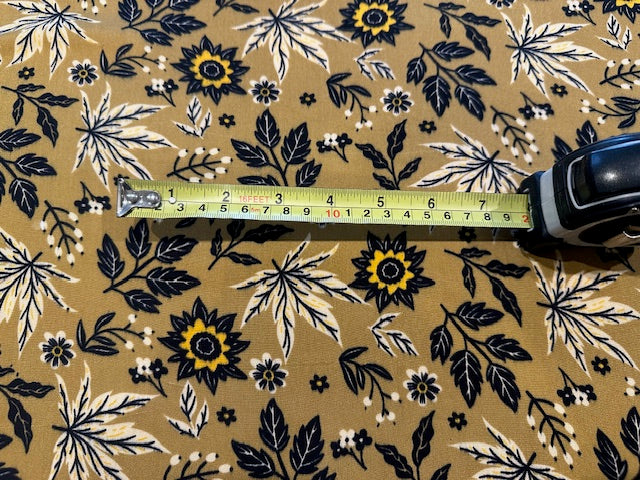 Gold/Black Leaf & Flower Print on Soft Handle Viscose