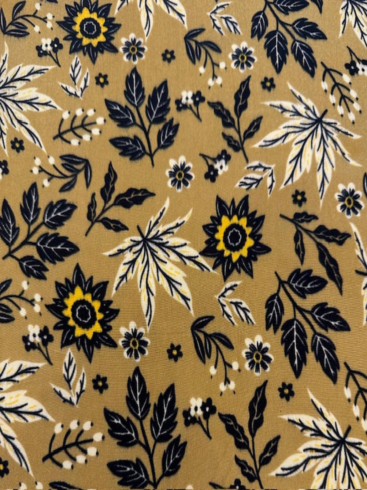 Gold/Black Leaf & Flower Print on Soft Handle Viscose