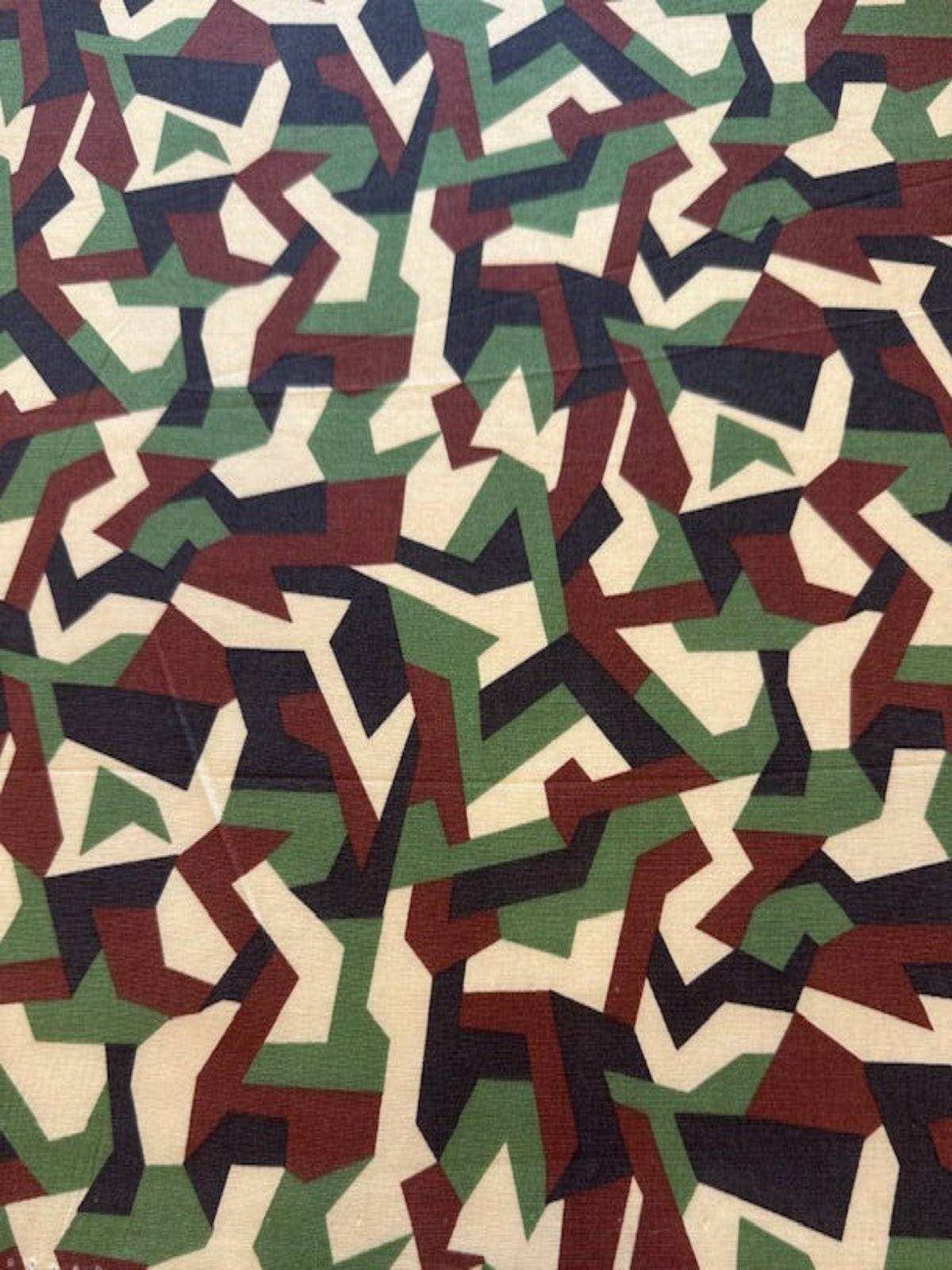 Geometric Camouflage Cream/Green Print on Cotton
